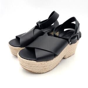 Alohas Lyla Ankle Strap Espadrille Platform Sandal Women's Black Size US7.5 EU38